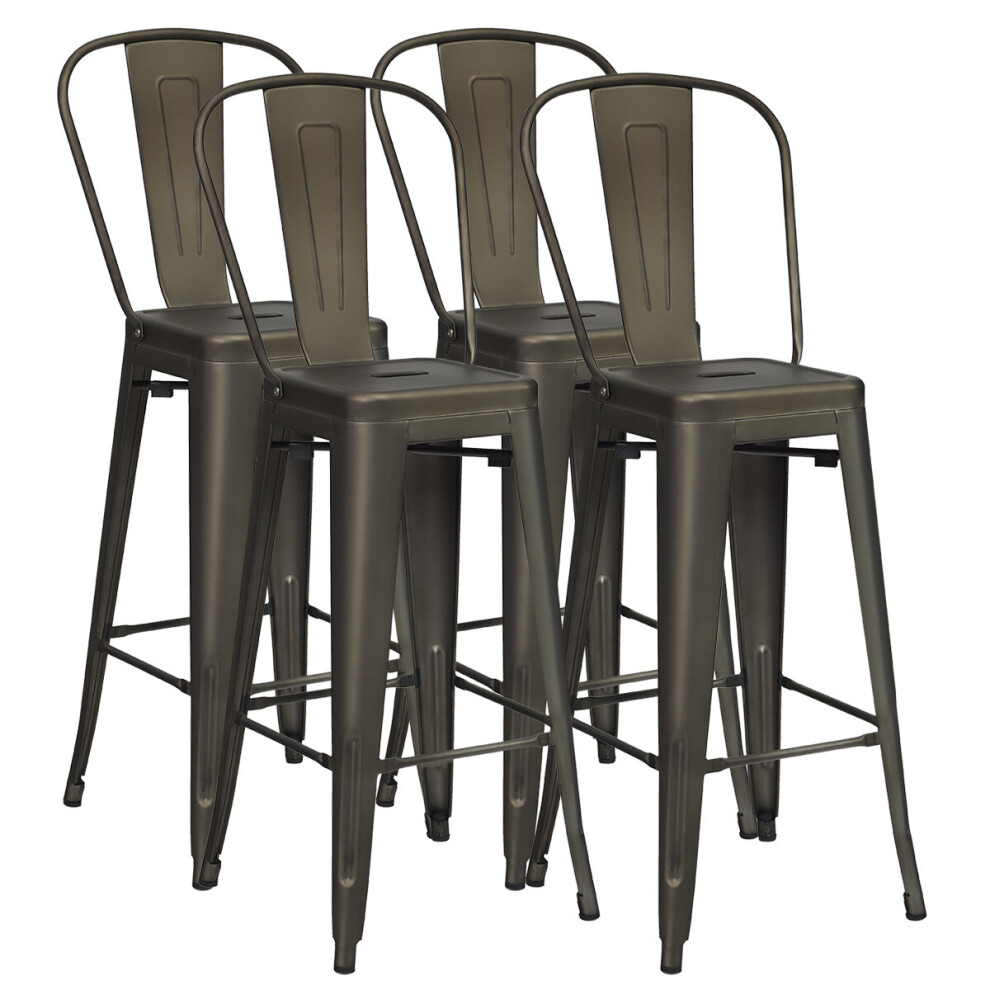 Set of 4 Metal Bar Stools Cafe Chairs Restaurant Chairs Removable Back