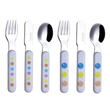 Kids Cutlery 6pcs Stainless Steel 18/10 Children's Cutlery Set - incl. 2 x Forks, 2 Safety Knives; 2 x Dinner Spoons - Plastic Handle, Toddler