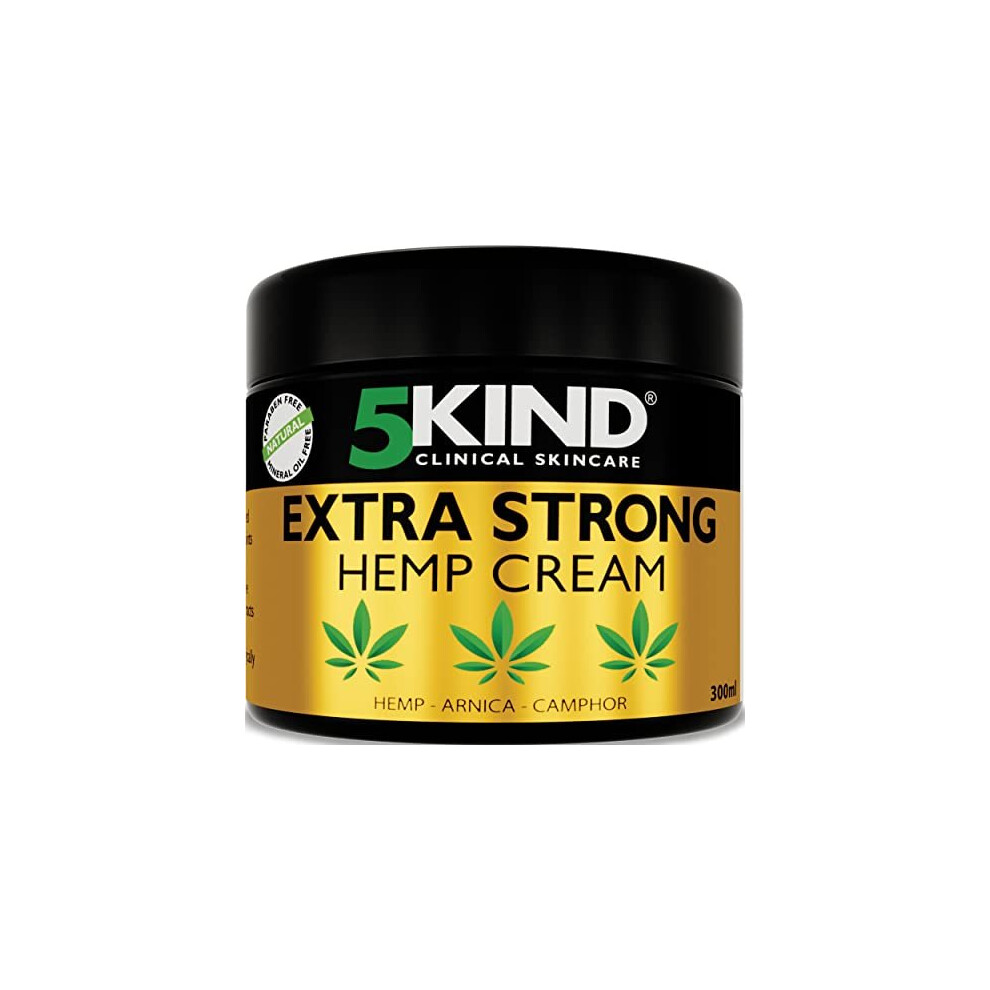 5kind Extra Strong Hemp Cream 300ml - High Strength Hemp Oil Formula - Joint & Muscle, Back Pain, Relief for Sore Muscles, Soothe Feet, Knees, Neck,