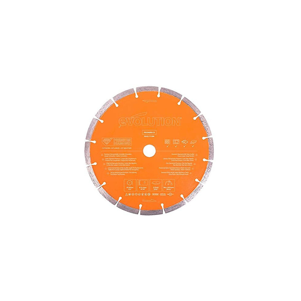 Evolution (Pd230seg-Cs) - 230 Mm Premium Multi Material Diamond Blade For Disc Cutters - Faster Cutting And Longer Blade Life - Ideal For Cutting 849713091390