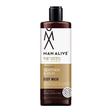 MAN ALIVE MASGLU500 500ml Shower Gel for Men – 98% Natural, SLS/SLES Free, Vegan & Cruelty-Free, Smoky Oud, Leather & Tobacco Fragrance