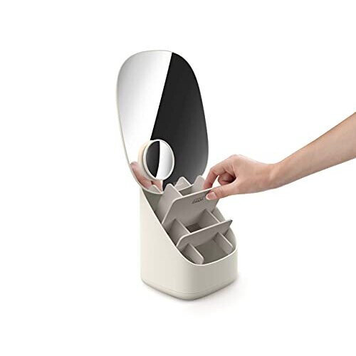 Joseph Joseph Viva Pedestal Mirror and Makeup Organiser with removal divider - Shell 1