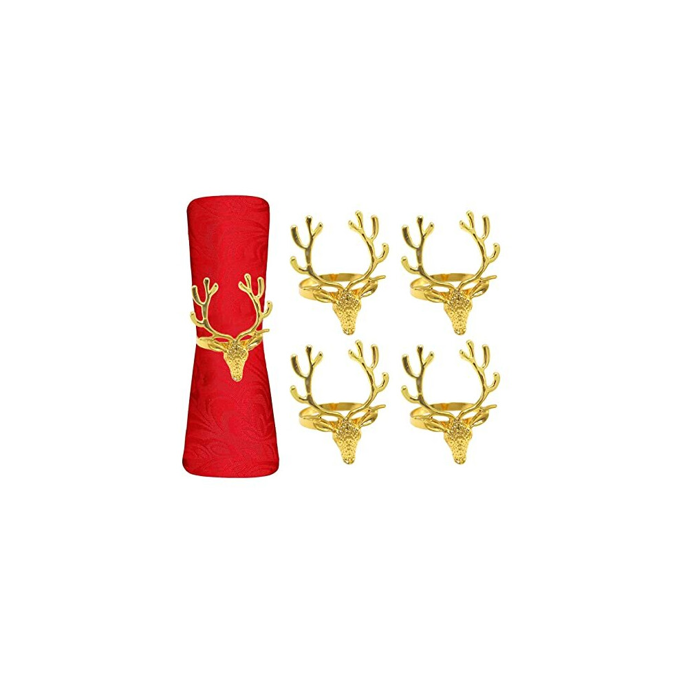 Christmas Deer Napkin Rings- 4 Pcs Gold Elk Deer Head Napkin Ring Holder Serviette Napkin Buckle for Table Decor, Wedding, Party Dinner, Thanksgiving