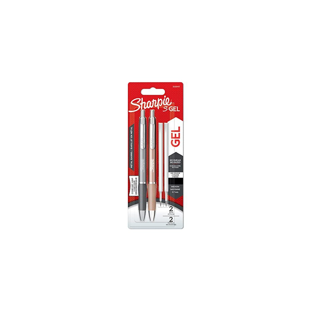 S-Gel | Metal Gel Pens | Medium Point (0.7mm) | Steel Grey & Rose Gold | Black Ink | 2 Pens & 2 Gel Pen Refills