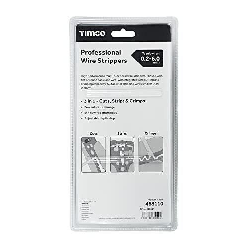 TIMco Professional Wire Strippers - 3 in 1 Cuts, Strips & Crimps - High Performance Multi-Functional Wire Strippers - for use with Flat or Round Cable and 1