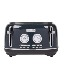 Jersey Steel Blue Toaster 4 Slice – Stainless Steel Retro Toaster - Variable Browning Control - Self Centering Function - Reheat and Defrost