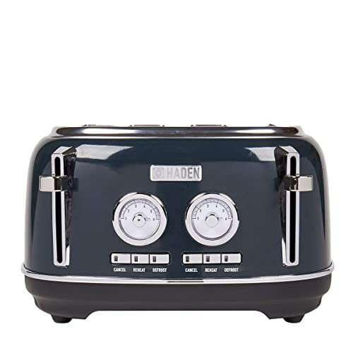 Haden Jersey Steel Blue Toaster 4 Slice – Stainless Steel Retro Toaster - Variable Browning Control - Self Centering Function - Reheat and Defrost