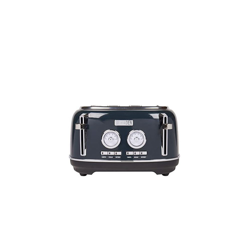 Jersey Steel Blue Toaster 4 Slice â Stainless Steel Retro Toaster - Variable Browning Control - Self Centering Function - Reheat and Defrost