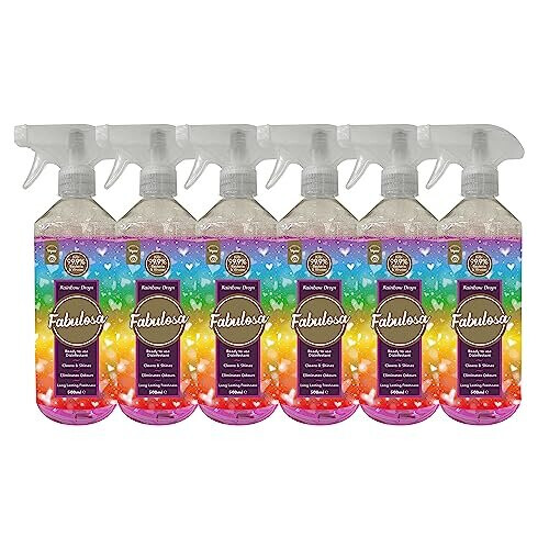 Fabulosa Antibacterial Disinfectant Spray, All Purpose Multi Surface Cleaner, 500ml, 6 pack, Rainbow Drops