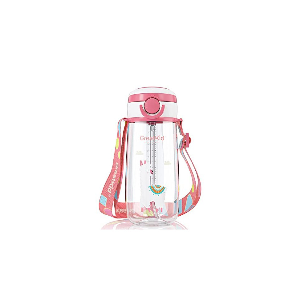 500ml Kids Water Bottle with Straw - BPA Free Water Bottles, Childs water bottle,Tritan Sports Water Bottle for Kids, One Click Flip Lid,Leak-Proof