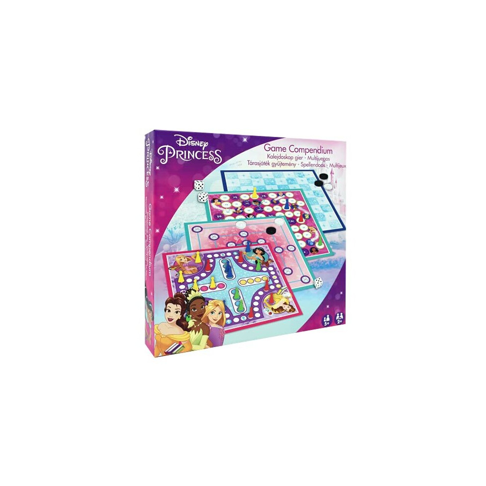 Princess Games Compendium, Enjoy 4 x Board Games, Nine Men's Morris, Draughts, Ludo, Ladders Game, Great Gift For Kids Aged 5+