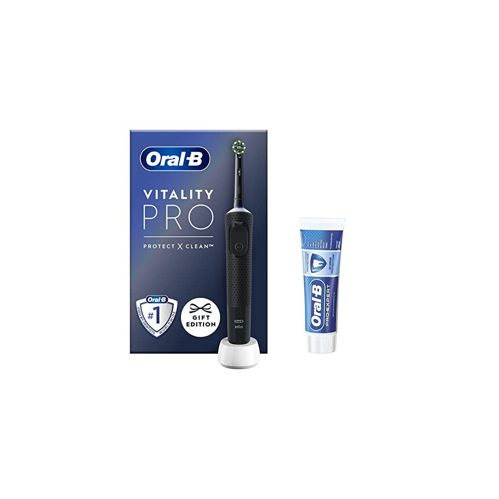 Vitality Pro Electric Toothbrush, 1 Handle, 1 Toothbrush Head, 3 Brushing Modes Including Sensitive Plus + Pro-Expert Toothpaste, 2 Pin UK Plug, Black