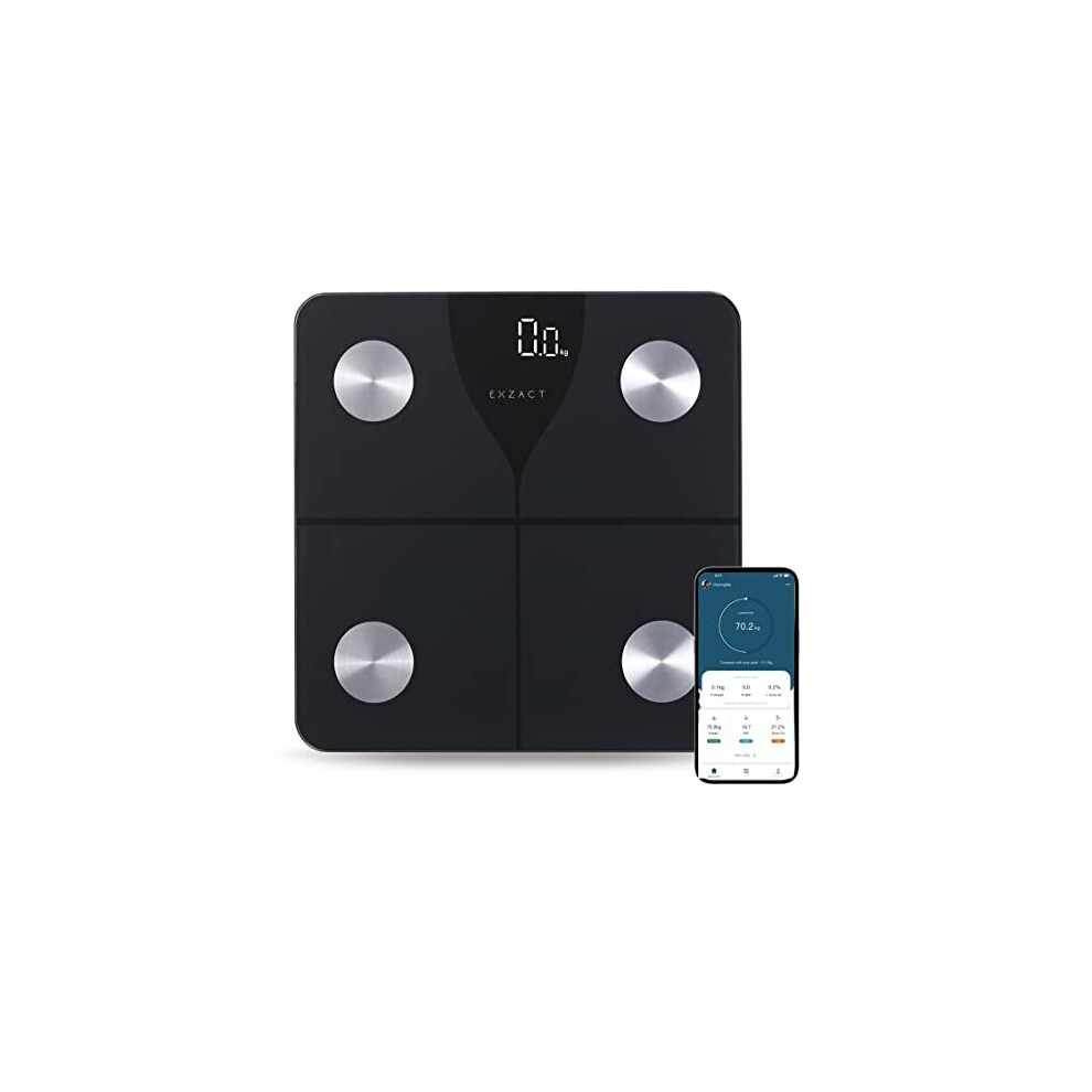 Exzact Smart Body Scale/Digital Bathroom Scale - Smart Phone Ios & Android Bluetooth - Capacity: 180 Kgs - Body Fat - Kgs/Stones/Lbs - Electronic Weighing