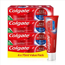 Max White Optic Toothpaste 75ml 4 Pack teeth whitening toothpaste clinically proven formula removes up to 100% of surface stains optic brighteners