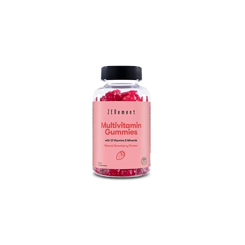 Zenement Multivitamins And Mineral Gummies, For Kids, Women And Men, 120 Gummies | Natural Strawberry Flavor | With 13 Vitamins & Minerals | Gelatin Free,