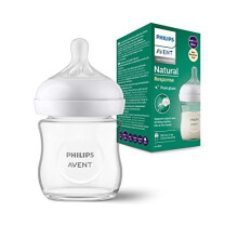 Avent Glass Baby Bottle Natural Response - 120 ml Baby Milk Bottle, BPA Free for New Born Babies Aged 0 Months+ (Model SCY930/01)