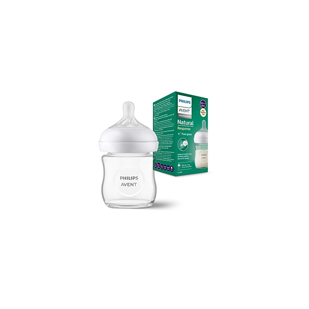 Avent Glass Baby Bottle Natural Response - 120 ml Baby Milk Bottle, BPA Free for New Born Babies Aged 0 Months+ (Model SCY930/01)