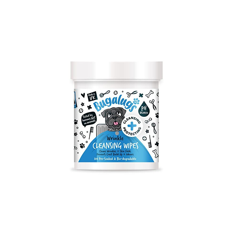 Bugalugs Wrinkle Dog Wipes For Pawly Skin - 100 Biodegradable Dog Grooming Pet Wipes. Use As Dog Ear Wipes, Dog Eye Wipes, Dog Face Wipes, Paw & Bum Wipes For