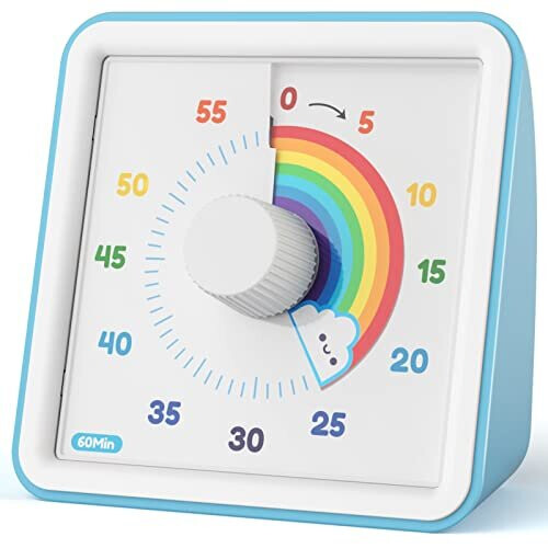 60 Minute Visual Timer for Kids, Silent Countdown Timer Clock Kids Timer for Teaching Cooking, Pomodoro Timer with Rainbow Design