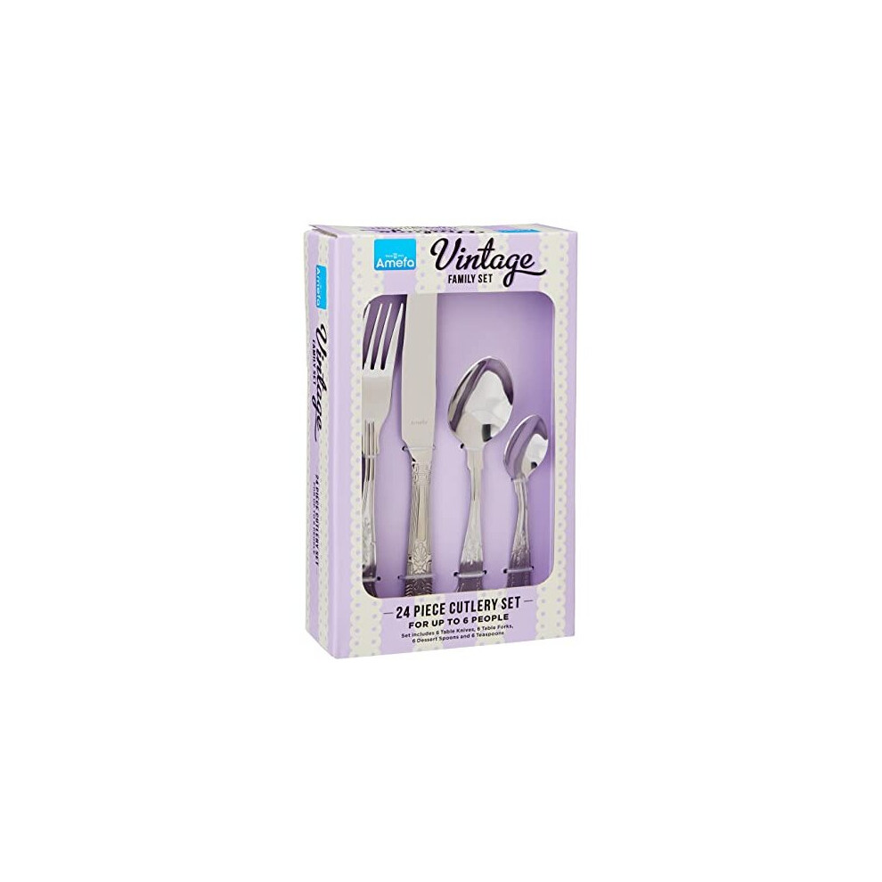 Amefa Vintage Kings 24-Piece Cutlery Set for 6 - Silver Stainless Steel (Model 6210BX24)