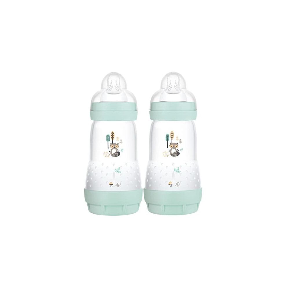 Easy Start Self Sterilising Anti-Colic Baby Bottle Pack of 2 (2 x 260 ml), MAM Bottles with Medium Flow MAM Teats Size 2, Newborn Essentials, Blue