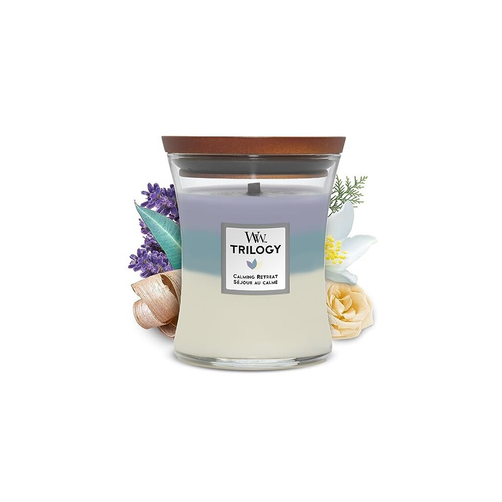 Medium Hourglass Trilogy Scented Candle | Calming Retreat | with Crackling Wick | Burn Time: Up to 60 Hours, Calming Retreat