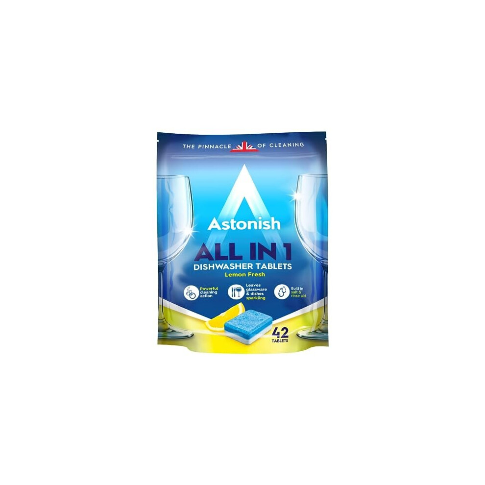 All In 1 Powerful Cleaning Dishwasher Tablets with Salt and Rinse Aid, Pack of 42 Tablets, Lemon Fresh