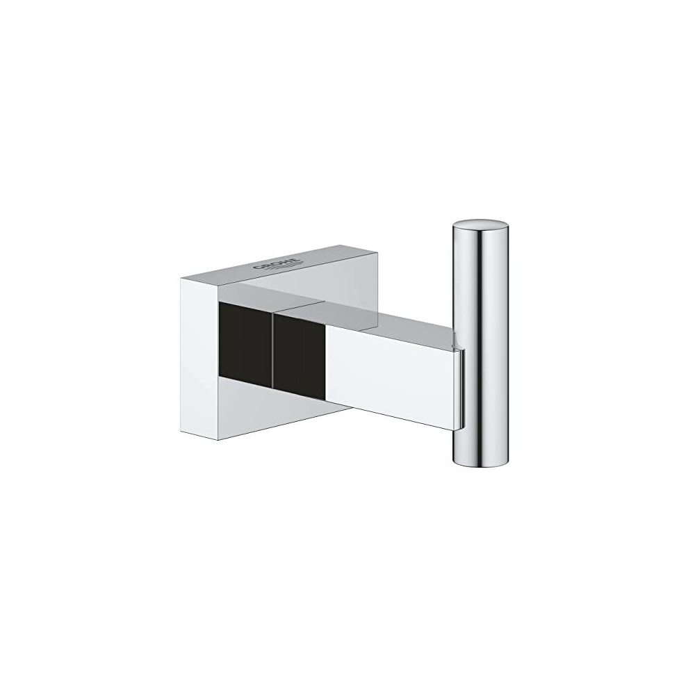 Grohe Essentials Cube Robe Hook - Bathroom Wall Mounted Shower Towel Hanger (Metal, Concealed Fastening, Including Screws And Dowels, Durable Sparkling