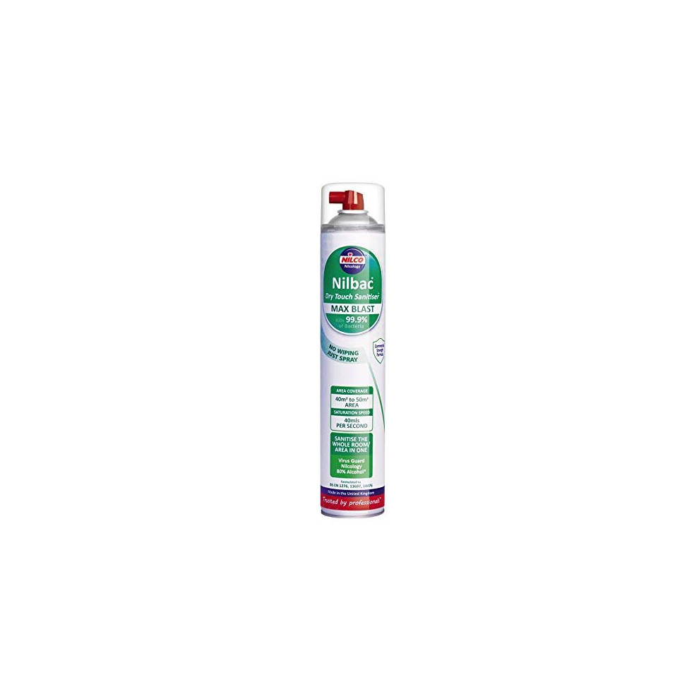 Nilbac Max Blast - Whole Room Sanitiser kills 99.9% of Bacteria - Dry Touch 750ml Aerosol