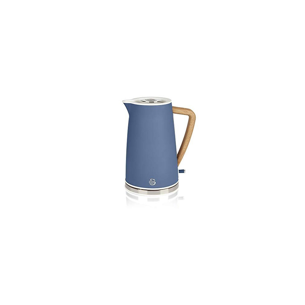 Nordic Jug Kettle, 1.7 Litre, Blue, Rapid Boil, Wood Effect Handle, Scandi Design, Soft Touch Housing and Matte Finish, 3KW, SK14610BLUN