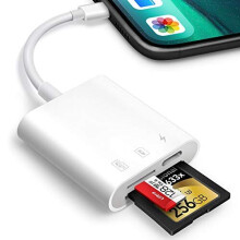 Oyuiasle SD Card Reader for iPhone & iPad - SD/MicroSD Adapter, Plug & Play, Two-Way Transfer, RAW/4K Compatible, No App Required