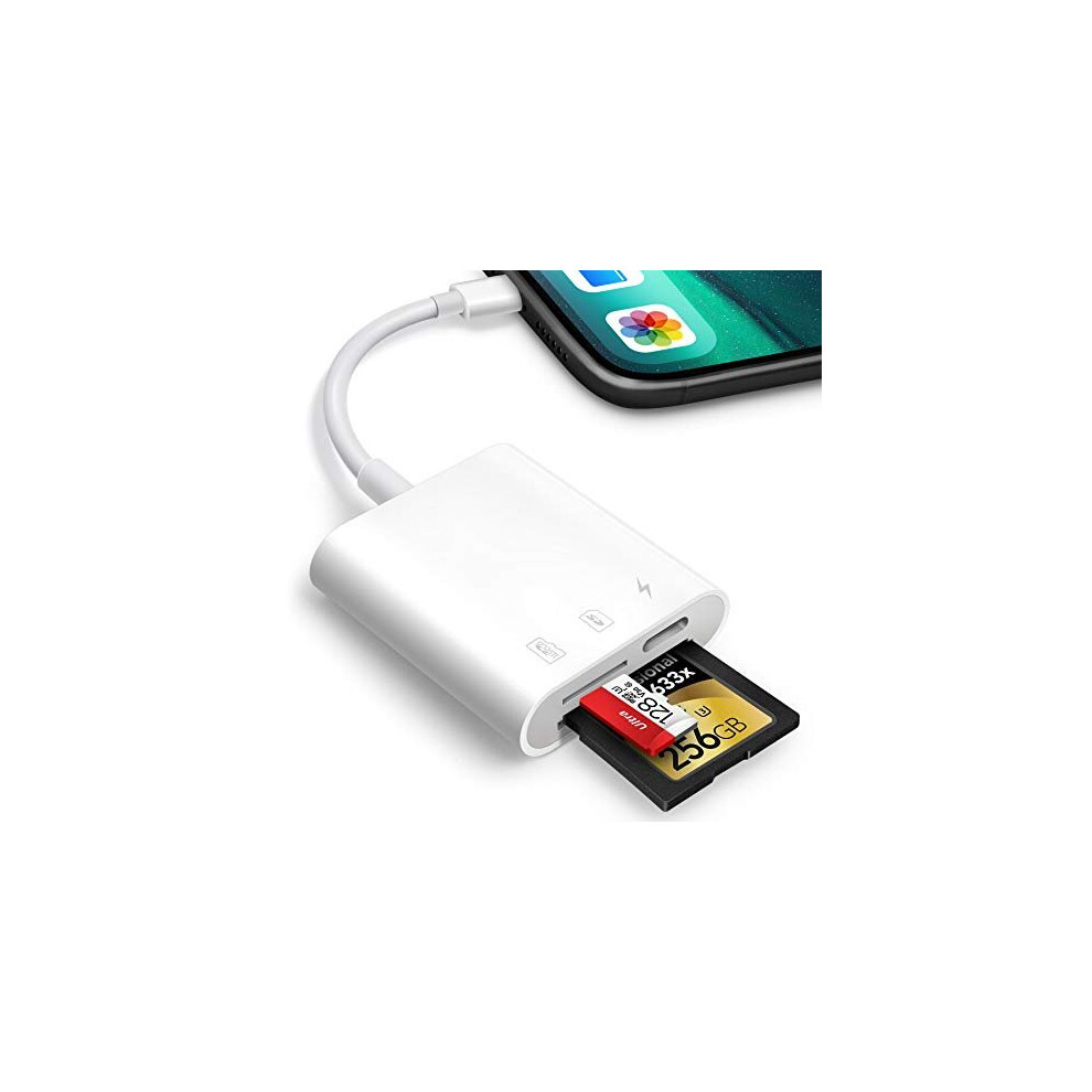 SD Card Reader for iPhone iPad, Trail Game Camera SD Card Reader Viewer,Memory Card Reader Adapter with SD & MicroSD card slots,Plug and Play