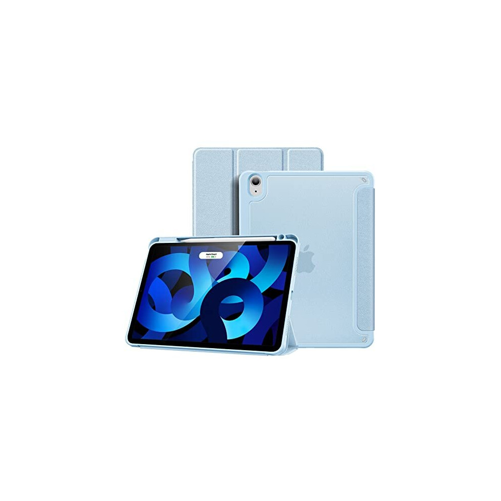 Case for iPad Air 5 Gen 2022/4 Gen 2020 10.9 Inch, TPU Shockproof Border and Translucent PC Frosted Back Case Cover Protective Case with Pen Holder