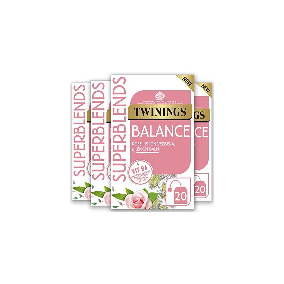 Twinings Superblends Balance Tea - Lemon Balm. Lemon Verbena, Rose Petals & Spearmint With Vitamin B6 - Hormone Balance For Women, 80 Biodegradable Tea Bags
