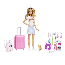 Doll and Accessories, “Malibu” Travel Set with Puppy and 10+ Pieces Including Working Suitcase, HJY18