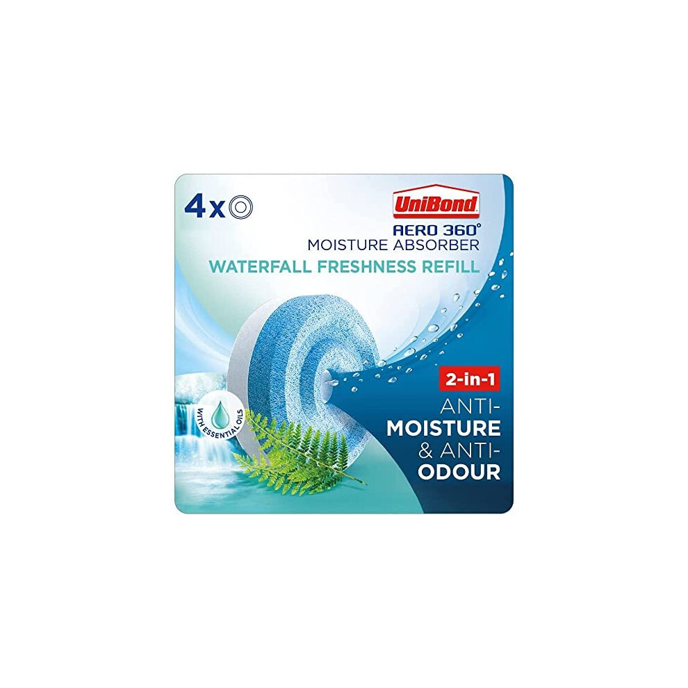 Unibond Aero 360 Moisture Absorber Waterfall Freshness Refill Tab,Aromatherapy,Ultra-Absorbent And Odour-Neutralising,For Dehumidifier,Condensation