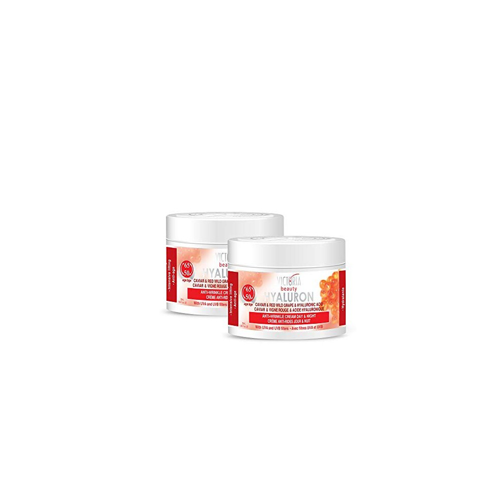 Hyaluron, Retinol, Caviar and Red-Grape Anti-Wrinkle Lifting Day and Night Cream - Anti-Aging Face Moisturizer with Hyaluronic Acid fo Ages 50 to 65+