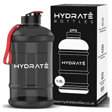 XL Jug 1.3 Litre Water Bottle with Nylon Carrying Strap & Leak-Proof Flip Cap - BPA Free - Ideal for Gym, Clear Water Container Large Sports Bottle,