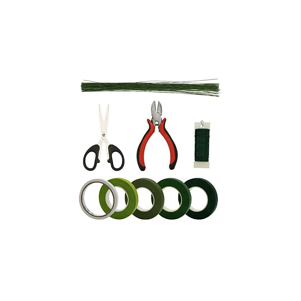 Floral Arrangement Tools Kit, Including Floral Tapes, 26 Gauge Floral Stem Wraps Wire, 22 Gauge Paddle Wire, Wire Cutter, Scissors, Double-Sided Tape