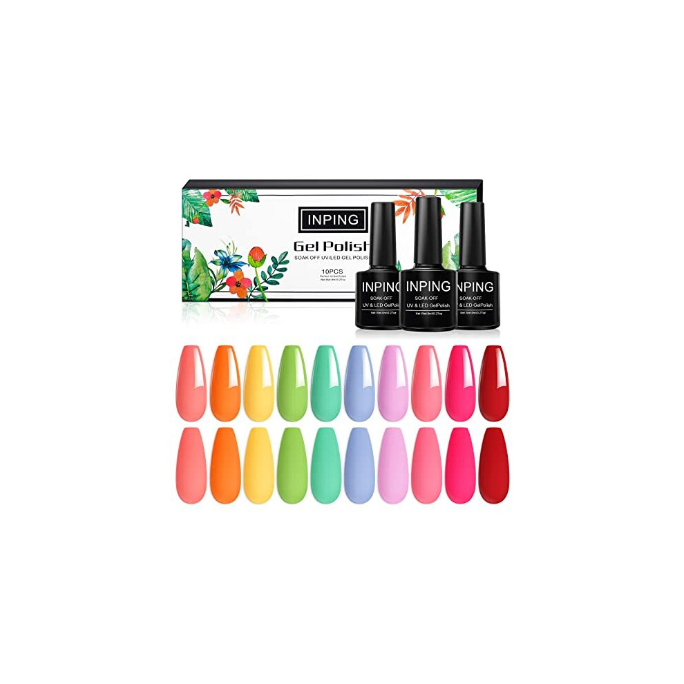 Gel Nail Polish, 10 Colors Rainbow Pastel Neon Collection Blue Pink Orange Green Purple All Season Gel Varnish Set Soak-Off UV LED for Womme Home