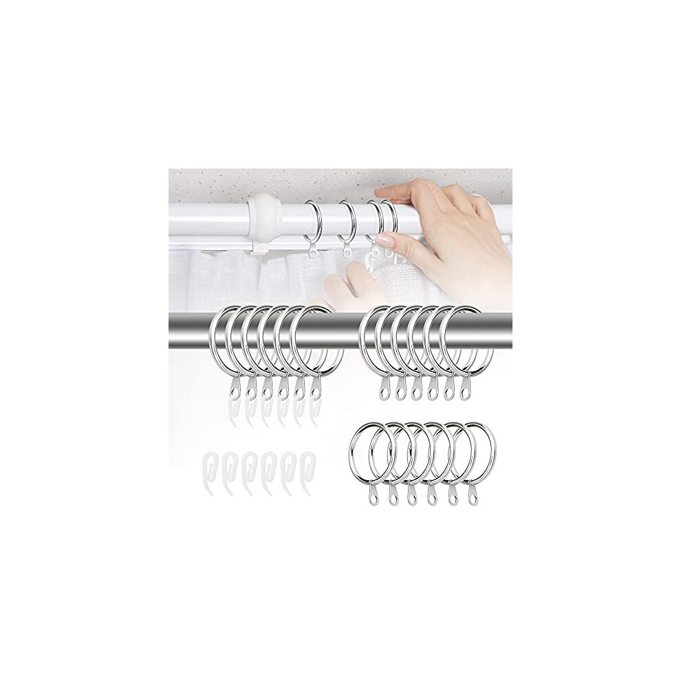 40 Pack Silver Curtain Rings and Hooks Metal Curtain Drapery Rings Curtain Hanging Rings with Plastic Curtain Hooks Drape Sliding Eyelet Rings for