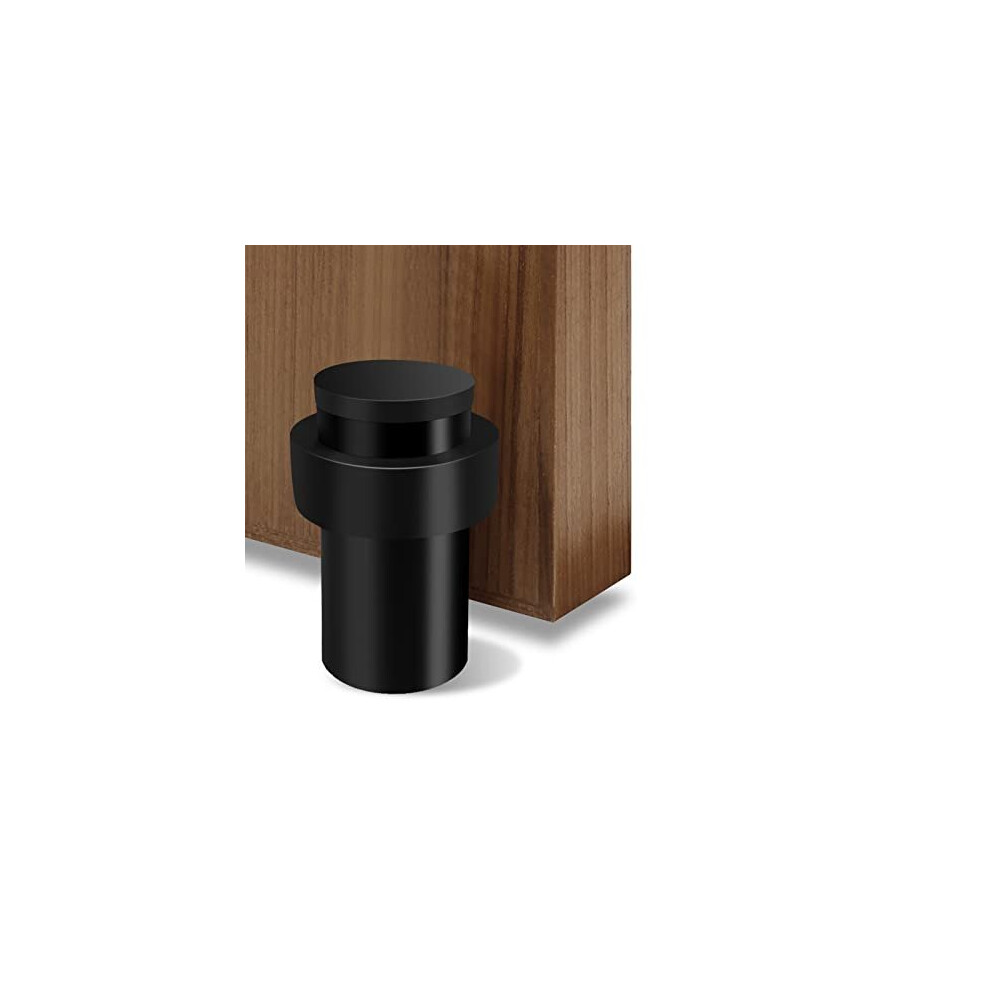 Door Stopper, Black Door Stop Floor Mounted 65mm Stainless Steel Heavy Duty Doorstops for Wall Floor Mount Modern Door Stop Holder with Thick Rubber