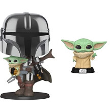 49931 POP Star Wars:Mandalorian-10 Mandalorian (w/chrome armour) Collectible Toy, Multicolour & POP! Vinyl Star Wars: Mandalorian - The Child Yoda