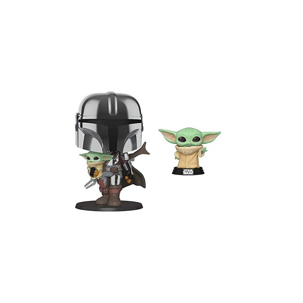 49931 POP Star Wars:Mandalorian-10 Mandalorian (w/chrome armour) Collectible Toy, Multicolour & POP! Vinyl Star Wars: Mandalorian - The Child Yoda