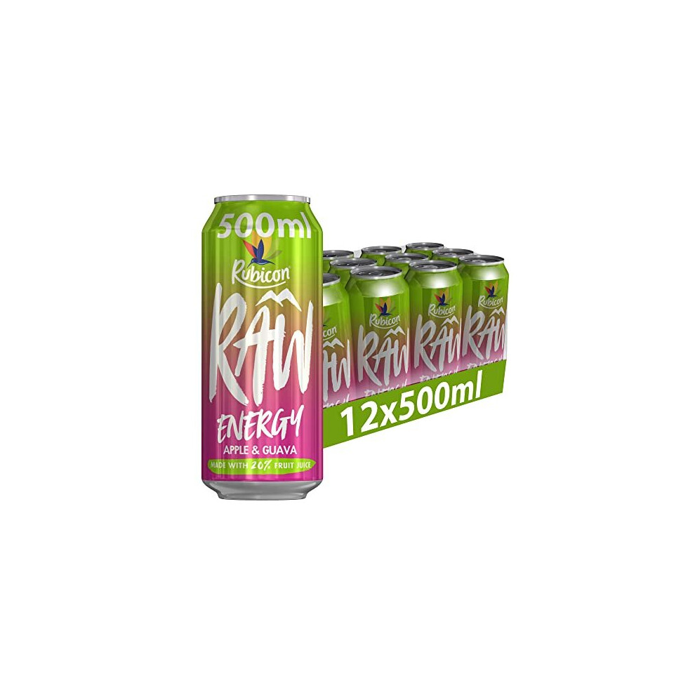 RAW Apple & Guava Energy Drink, 20% Fruit Juice, High Caffiene, 12 x 500ml Big Can