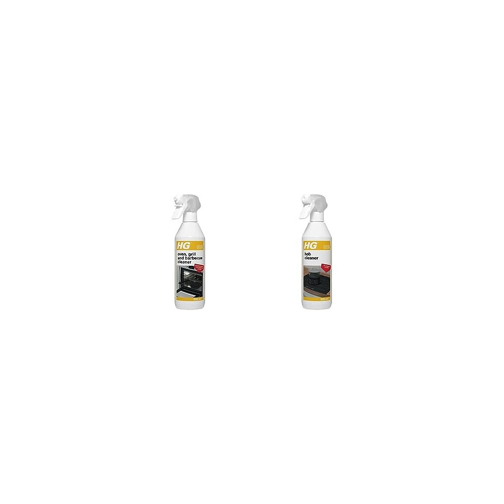Oven, Grill & Barbecue Cleaner Spray, Removes Baked On Food & Burnt-in Grease Fast, 500 ml (Pack of 1) + HG Hob Cleaner for Everyday Use, Freshly