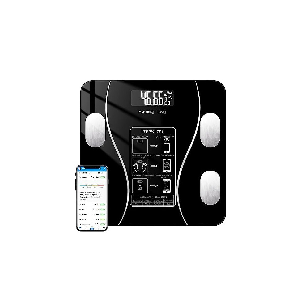 Esenlong Body Fat Scale Bluetooth, Smart Digital Body Weight Bathroom Scales Weighing Scale Smart Bmi Scales With Auto Calibration, Usb Rechargeable Body