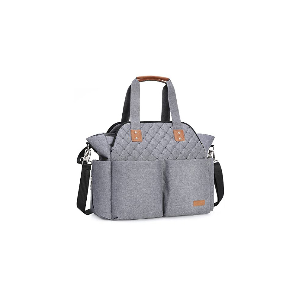 Baby Changing Bag, Large Nappy Bags for Mom and Dad,Nappy Changing Bag Stylish Travel Tote with Nappy Changing Mat,Quilted Grey