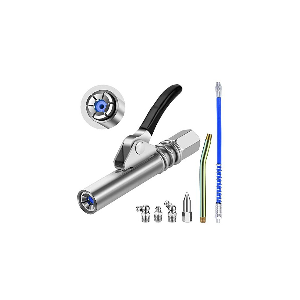 Ziciner Grease Gun Coupler, Double Handles Quick Lock Release Grease Gun Tip With 11.8 Inch Pipe, 12000 PSI High Pressure Grease Fittings Compatible With All Grease Guns (1 PC+1 Pipe