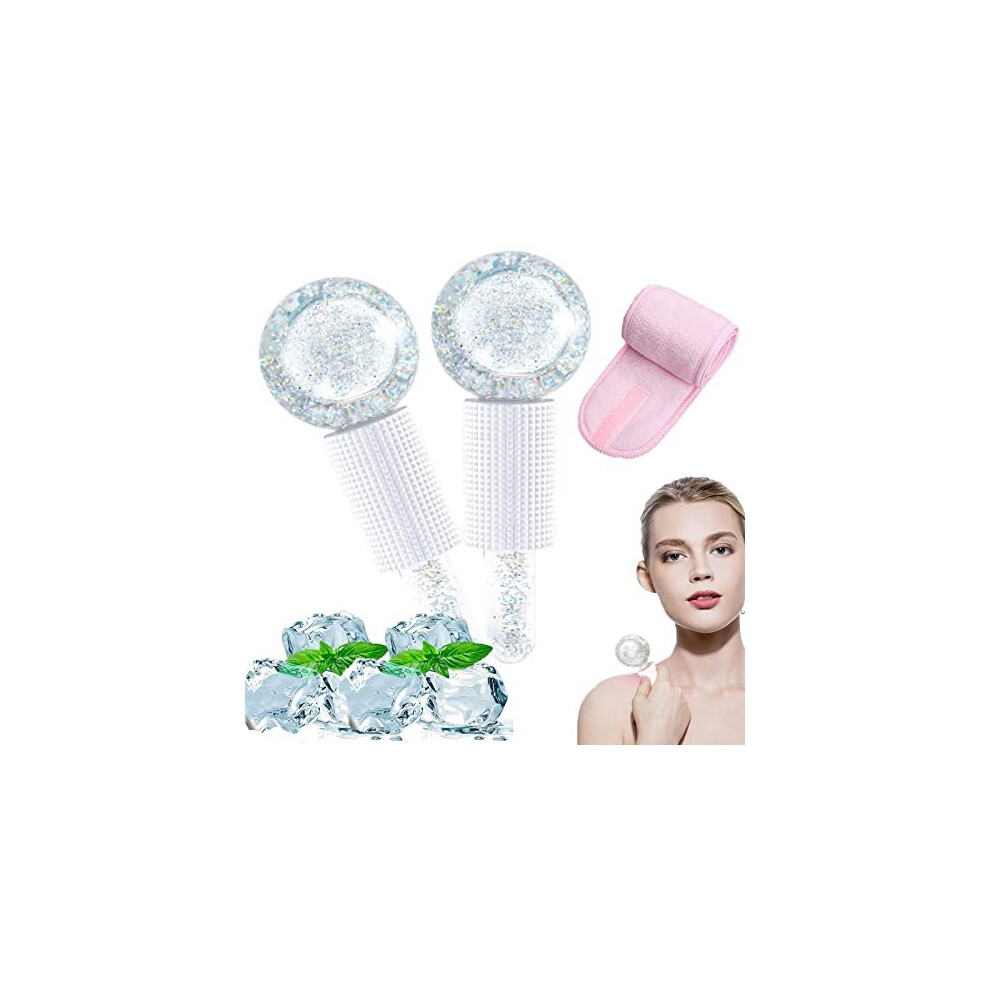 Ice Globes for Face, 2Pcs Ice Roller for Face and Eyes Facial Ice Globes Ice Ball Face Massager for Brighten Tighten Skin Hot & Cold Use (White)